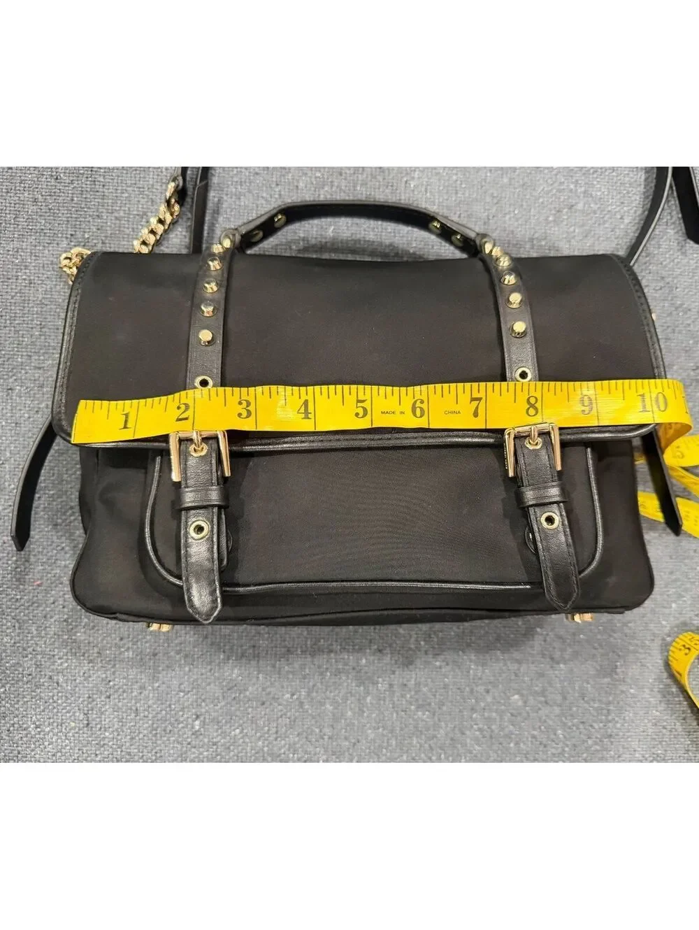 Michael Kors Women's Black Nylon Top Handle Studded Crossbody Satchel Bag